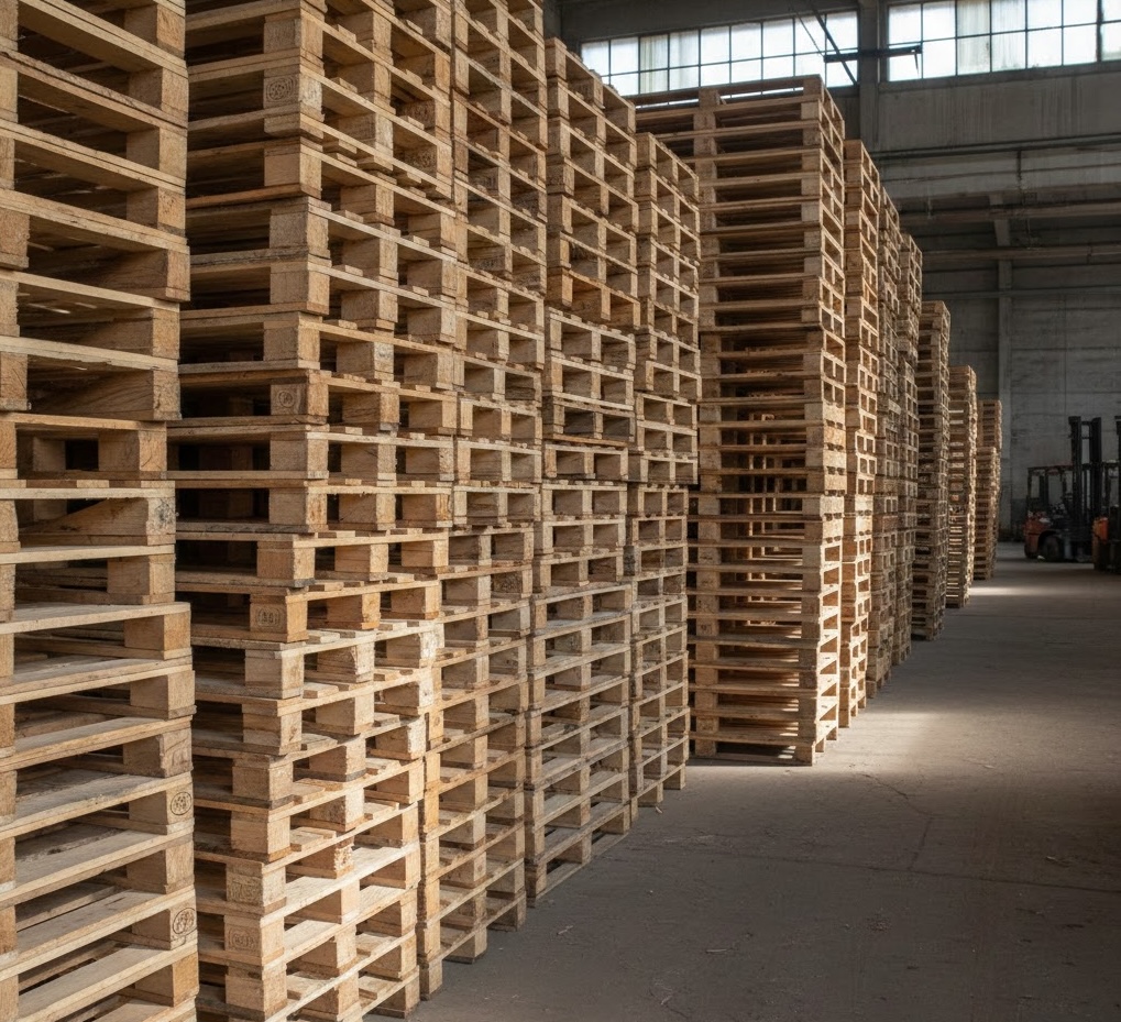 Wooden pallets stacked